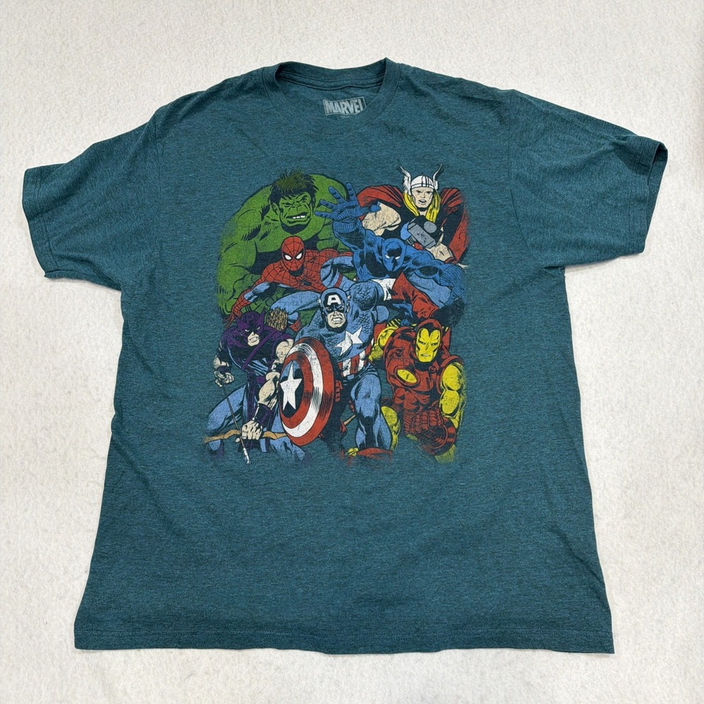 Marvel Avengers Graphic T-Shirt Mens Size Large Teal Colored Shirt